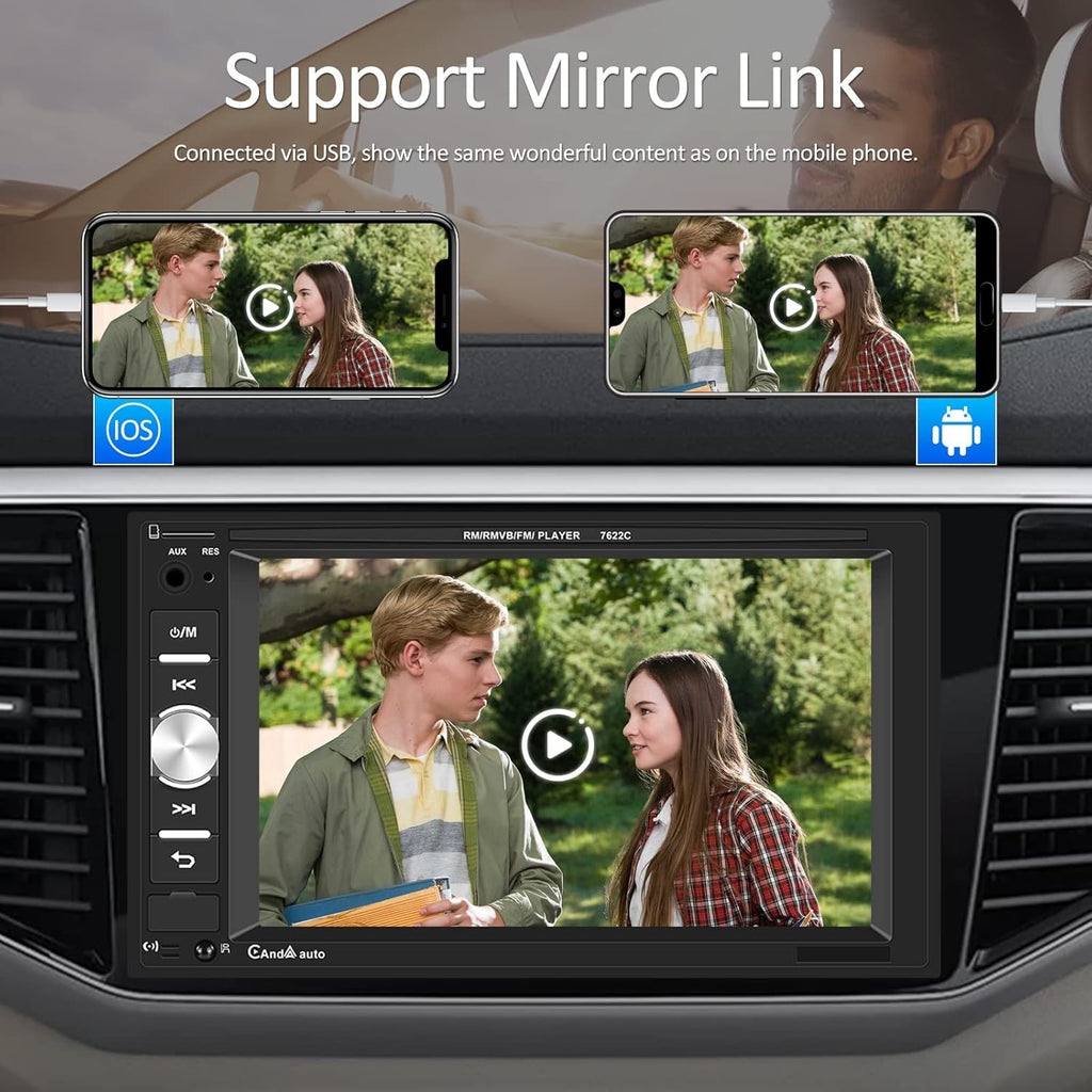 6.2" Touch Screen Car Stereo with Carplay Android Auto Bluetooth Backup Camera H26084