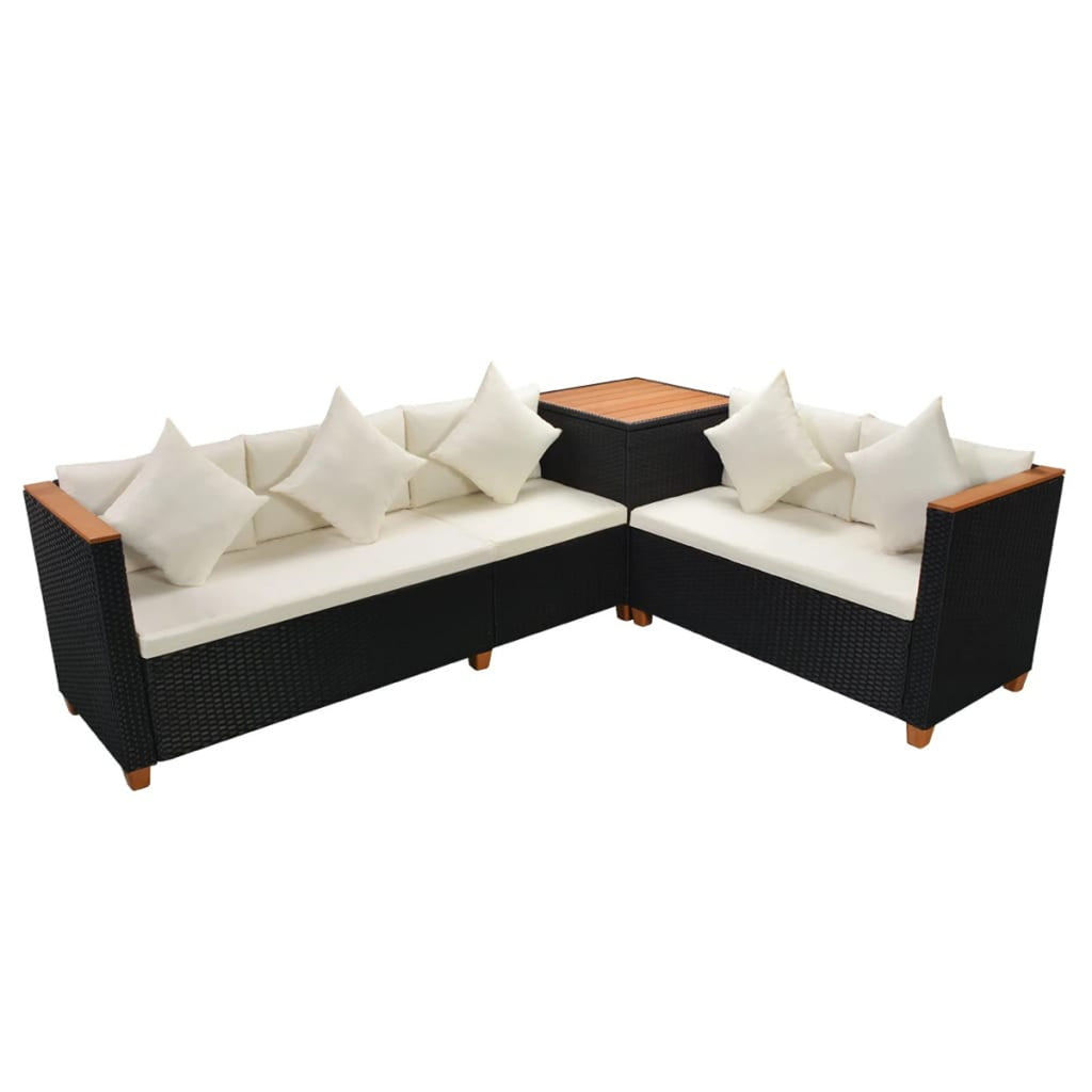 7 Piece White Cushioned Poly Rattan Outdoor Furniture Set I29689