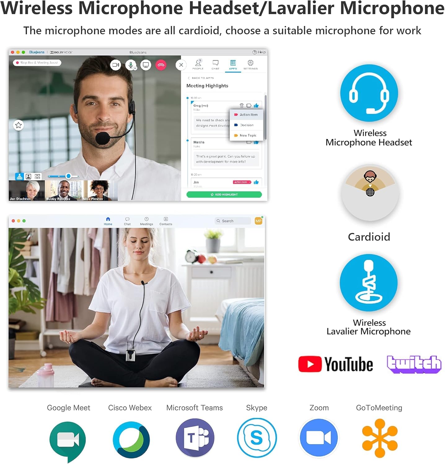 Wireless USB Microphone for Computer, 98 feet, Plug & Play J2268