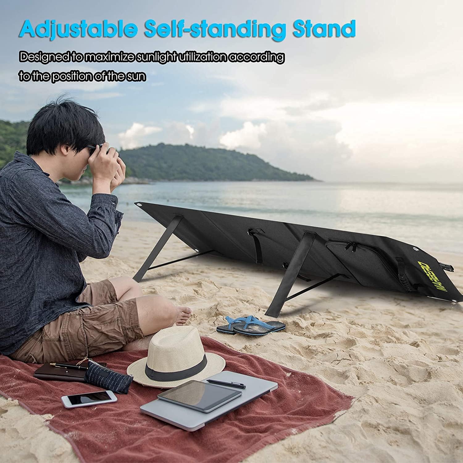 100W Foldable Solar Panel Kit with 18V DC Output, 3 USB Ports R3745