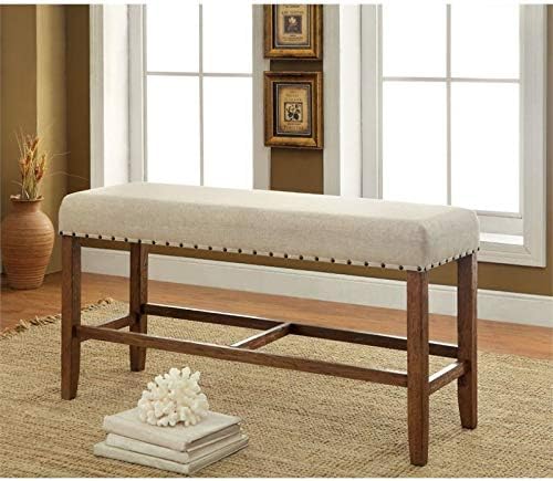 Beige Wood Padded Counter Height Dining Bench Z554342