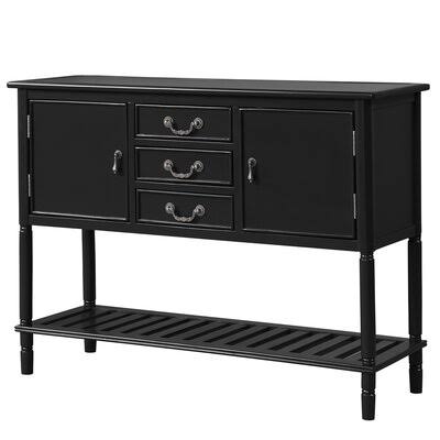 Black Console Table with 3 Drawers, Two Cabinets and 1 Shelf W5503