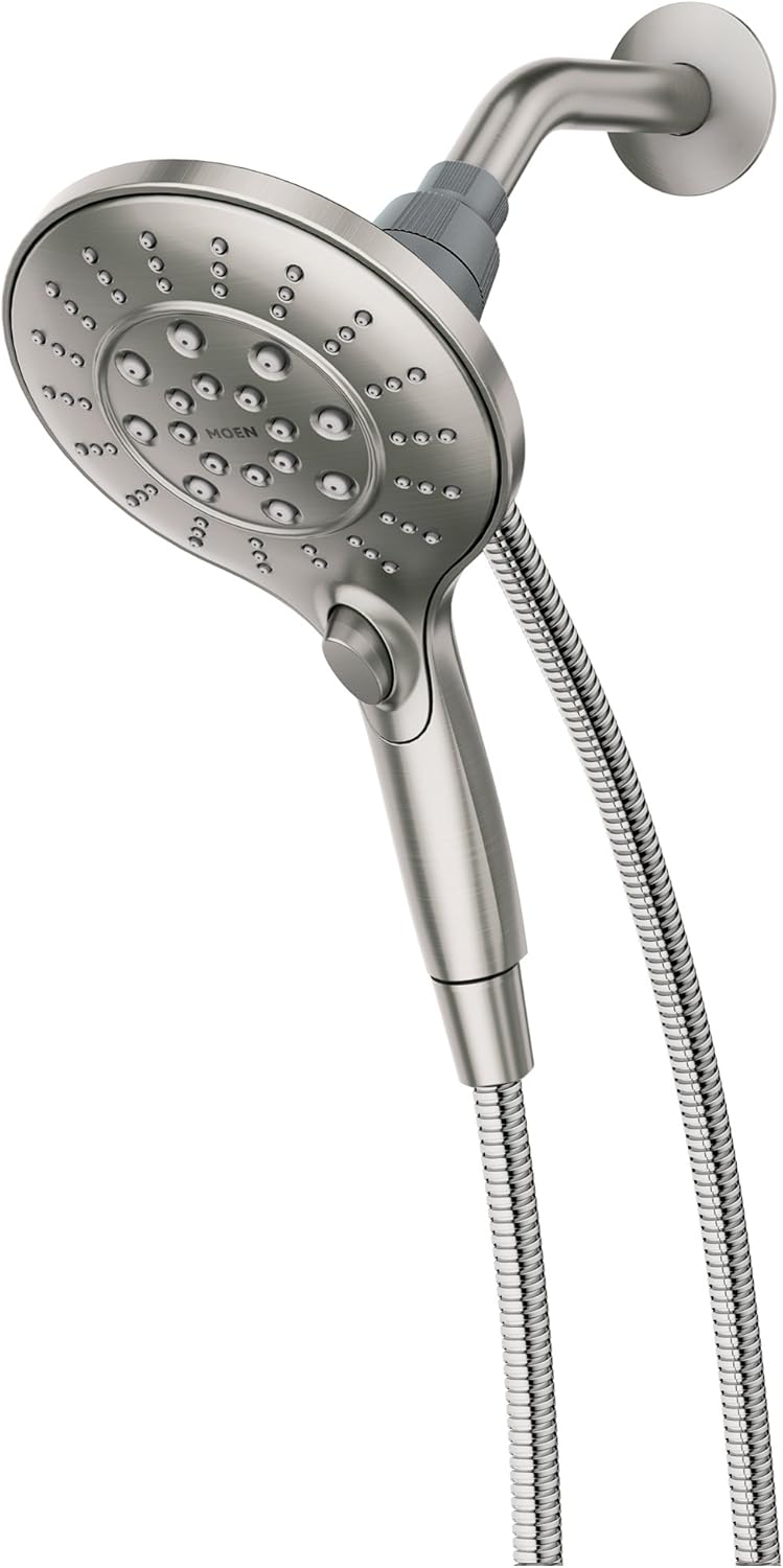 Magnetix Six-Function 5.5-Inch Handheld Showerhead with Magnetic Docking System, Spot Resist Brushed Nickel & 6-Inch Replacement Right Angle Shower Arm, Brushed Nickel Pack of 2 K2823