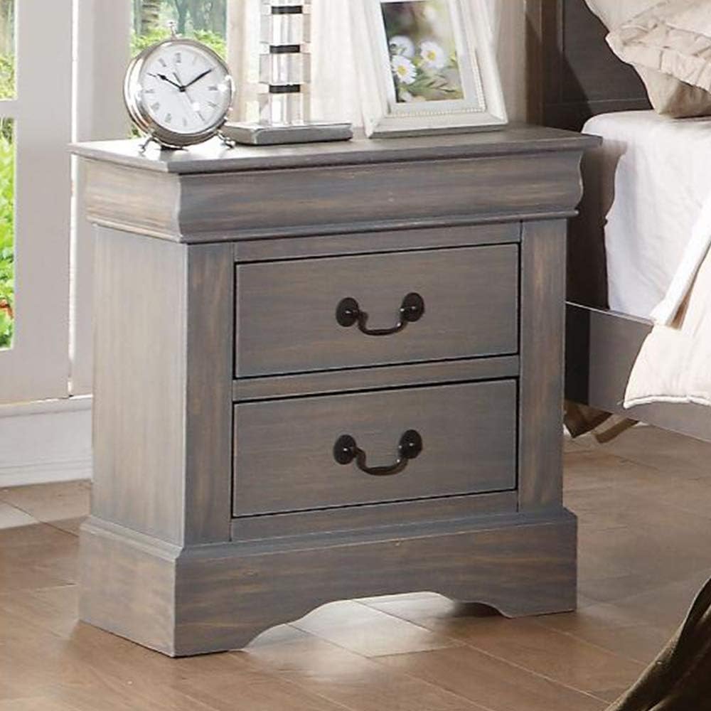 2 Drawers Black Wooden Nightstand D79390