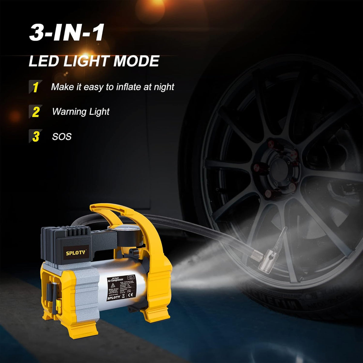12V DC 140W Portable Tire Inflator with LED Light R3844