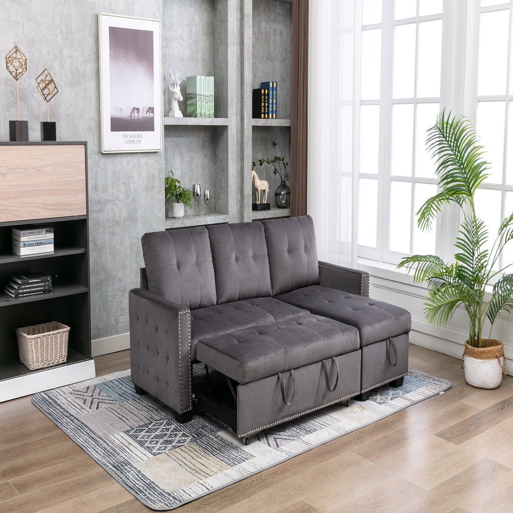 Gray Velvet Reversible Sleeper Sofa with Storage Chaise T505145