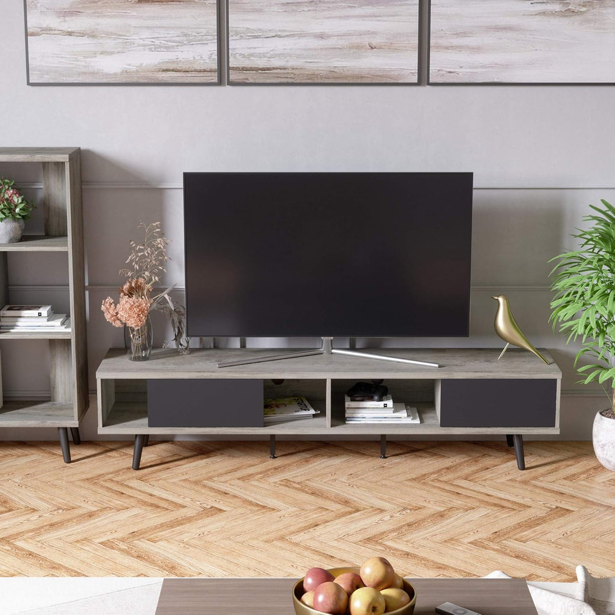 Gray Walnut 70 Inch TV Stand with Storage R4955