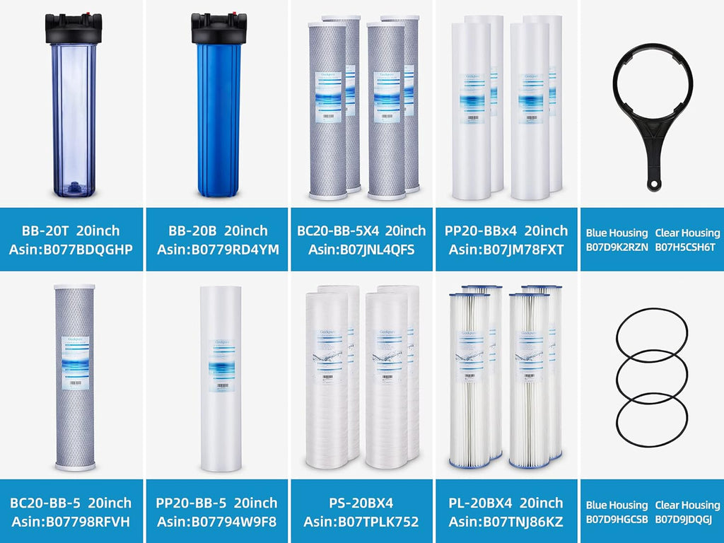 20 Inch Whole House Replacement Water Filter Cartridges PP Sediment and Block Carbon Filters 5 Micron Pack of 6 V99564