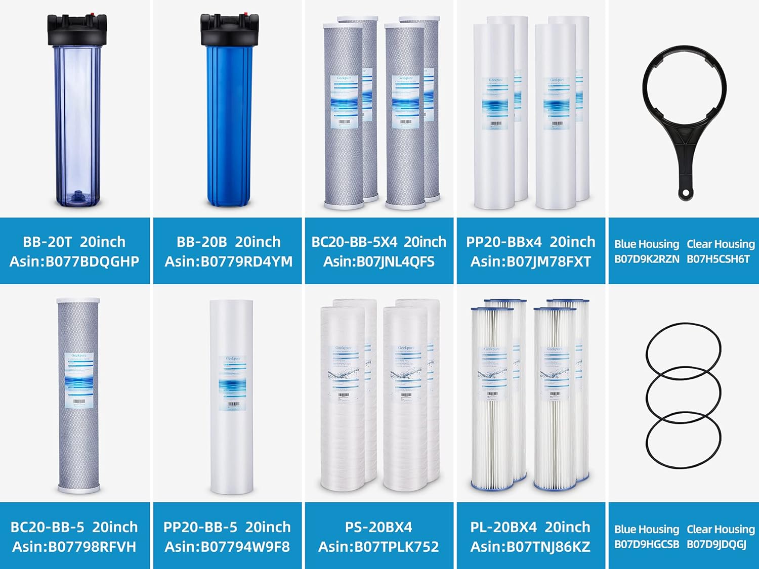20 Inch Whole House Replacement Water Filter Cartridges PP Sediment and Block Carbon Filters 5 Micron Pack of 6 V99564