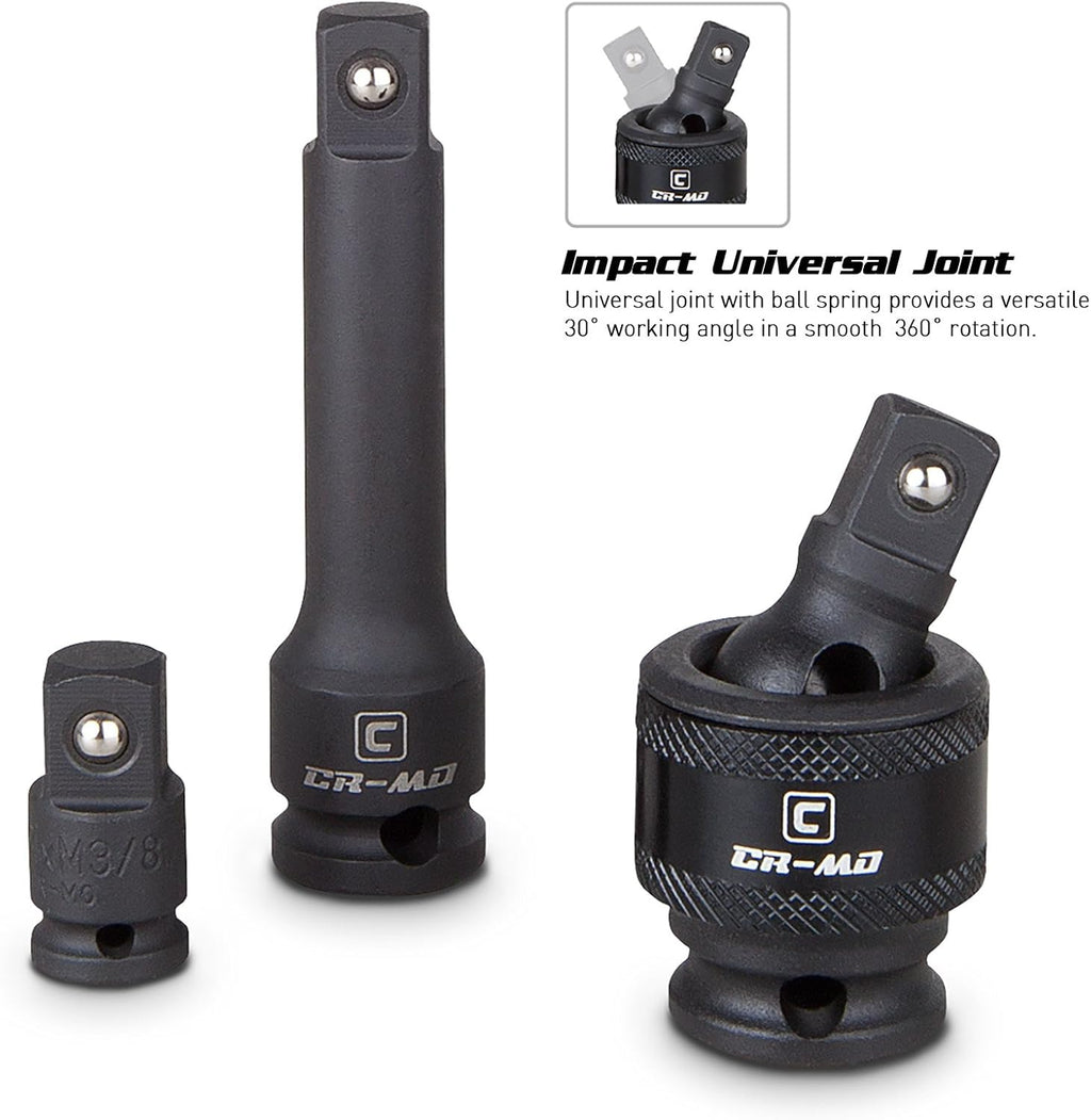3/8-Inch Drive 48-Piece Impact Socket Set with Adapters and Extensions H161