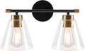 2-Light Matte Black Wall Sconce with Clear Glass Shade and Gold Base Z5069
