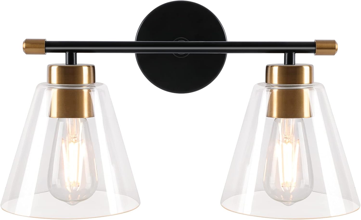 2-Light Matte Black Wall Sconce with Clear Glass Shade and Gold Base Z5069