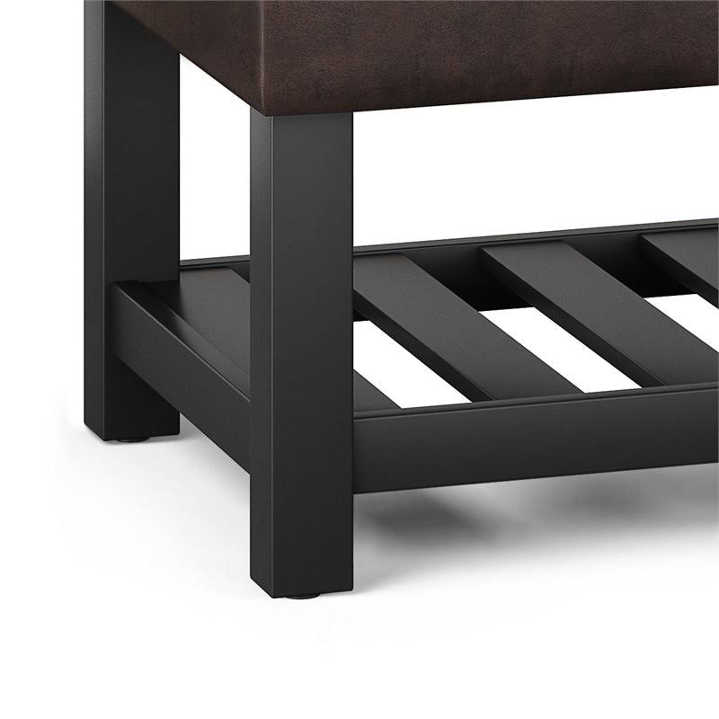 Distressed Brown Faux Leather Storage Ottoman Bench T732361