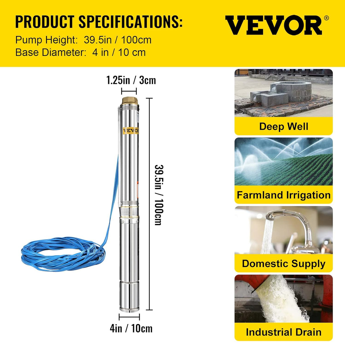 1.5 HP 220V Stainless Steel Submersible Well Pump X523