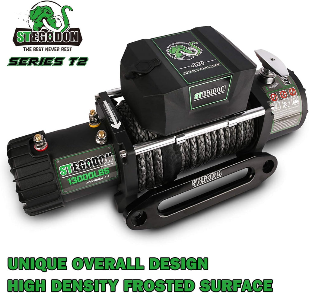 13000 lb. Load Capacity 12V Synthetic Rope Electric Winch with Hawse Fairlead S641259