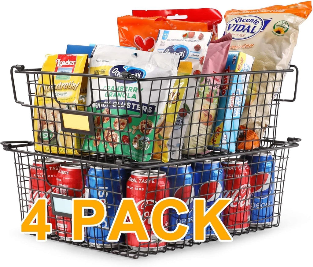 4 Pack Stackable Wire Baskets Metal Storage Bins B4874