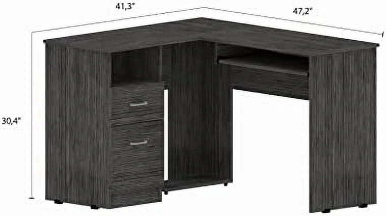 Walnut Wood Computer Desk with Drawers and Bookshelf I177