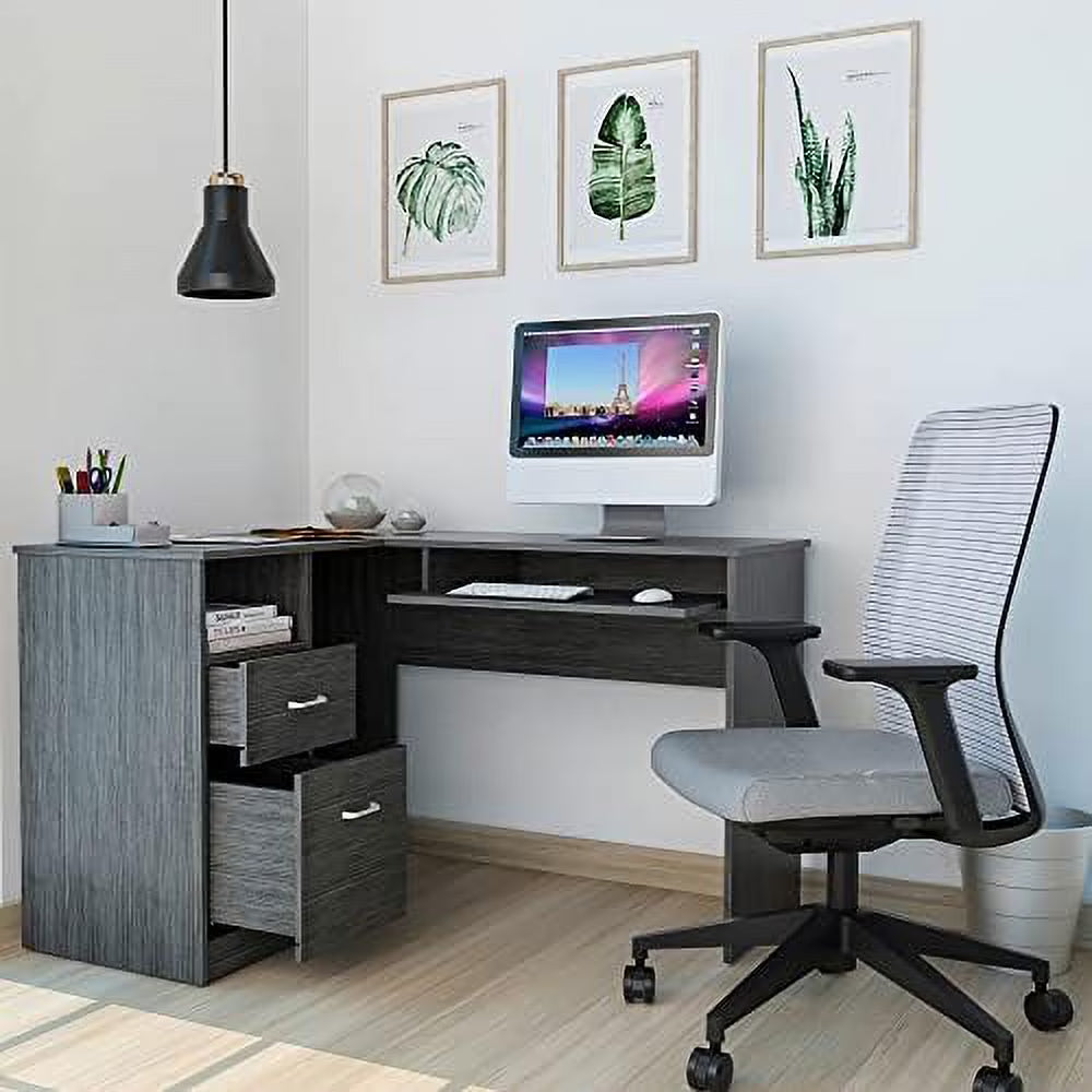 Walnut Wood Computer Desk with Drawers and Bookshelf I177