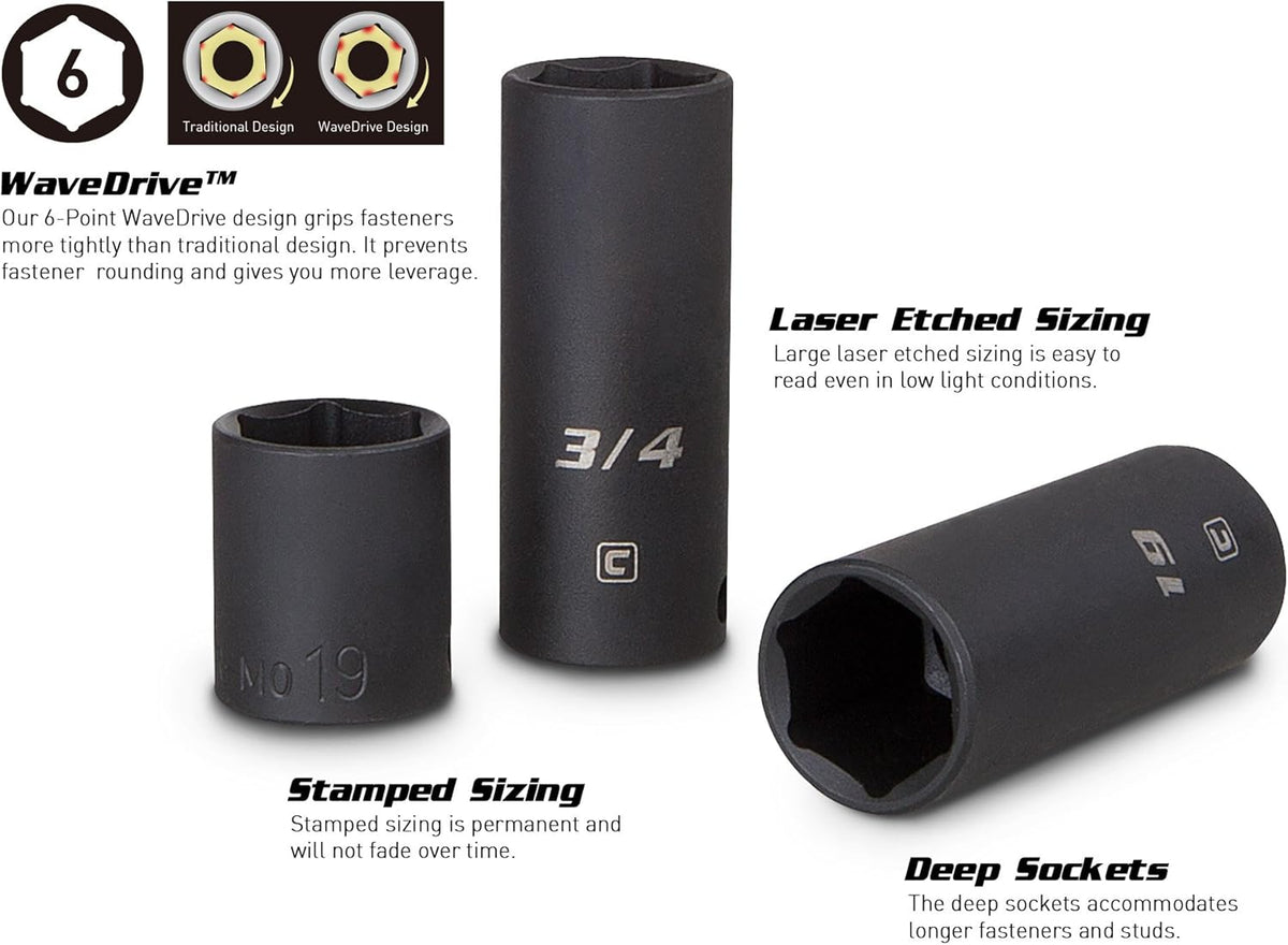 3/8-Inch Drive 48-Piece Impact Socket Set with Adapters and Extensions H161
