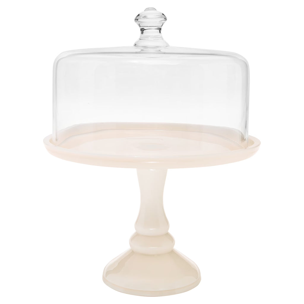 Milk White 10-inch Cake Stand with Glass Cover L50118