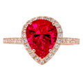 Pear Cut Red Simulated Ruby 18k Pink Rose Gold Halo Ring Size 3.5 V2054