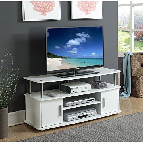 White Stainless Steel Clad Finish TV Stand with 2 Storage Cabinets A957828