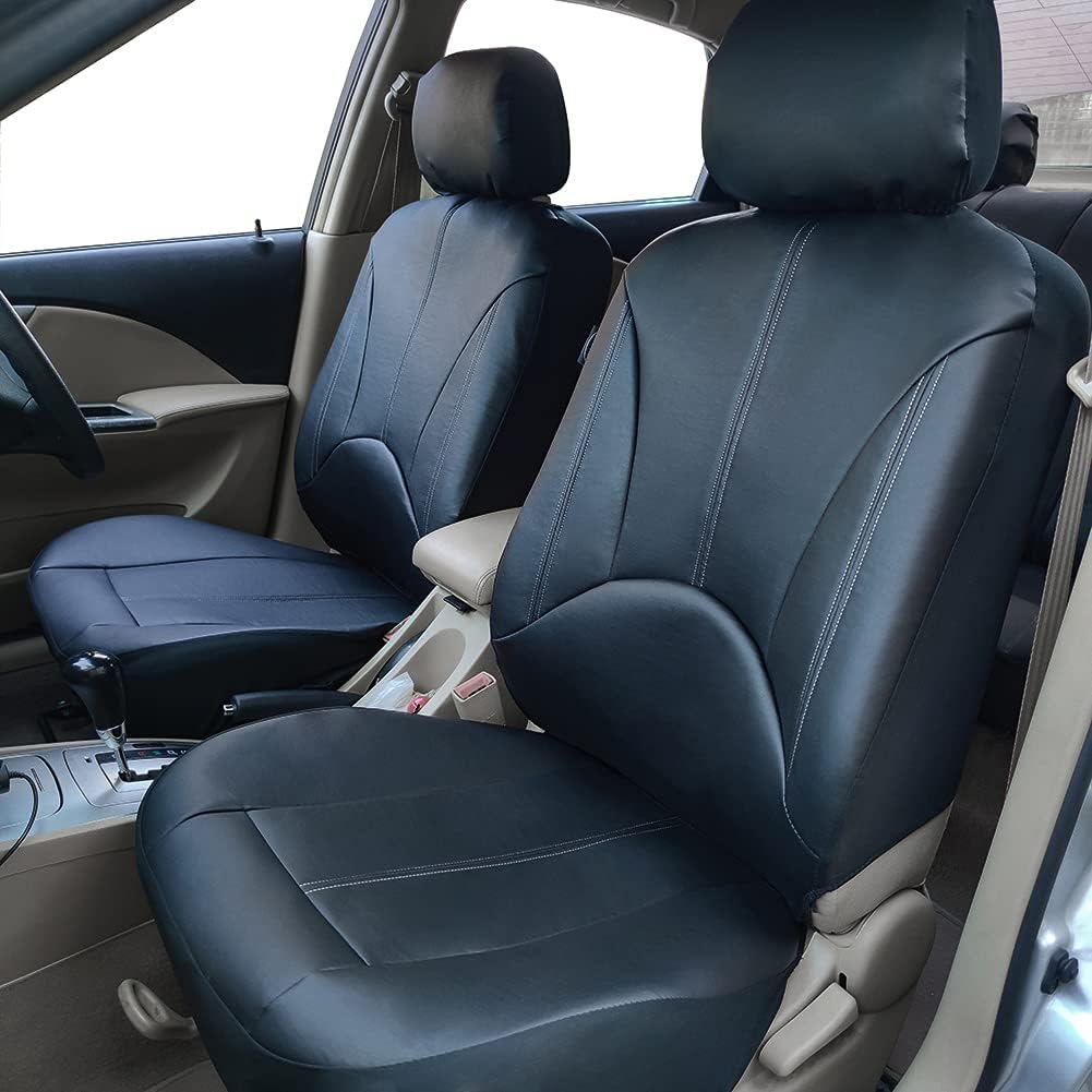Black Full Set Faux Leather Car Seat Covers L425707