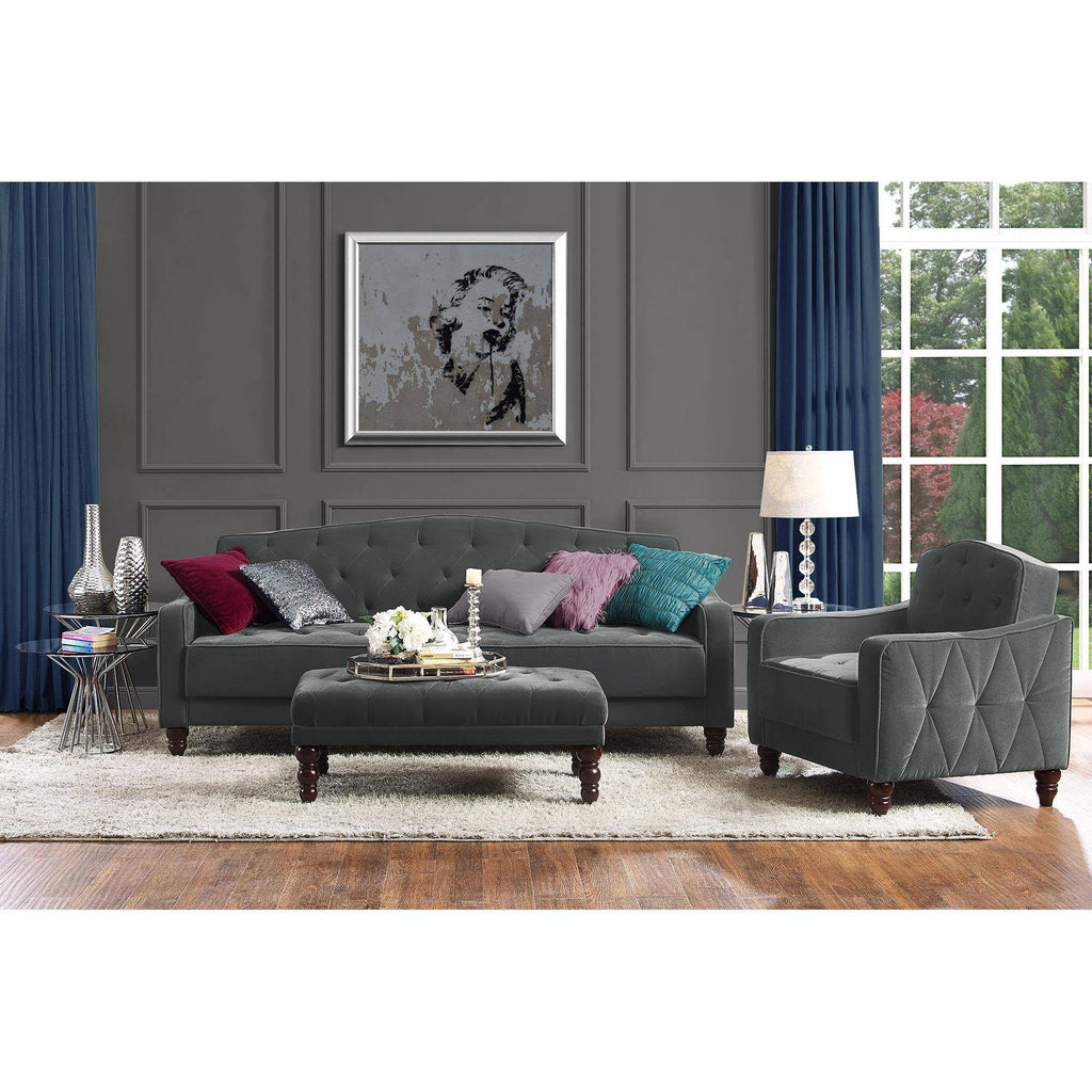 Gray Velvet Tufted Sofa Sleeper F861571