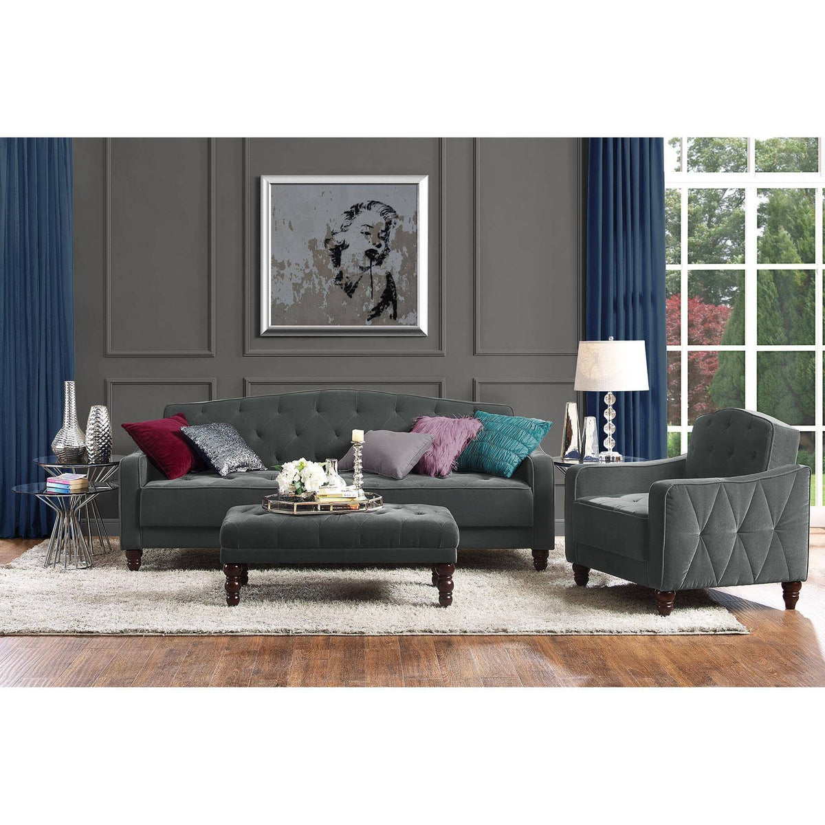 Gray Velvet Tufted Sofa Sleeper F861571