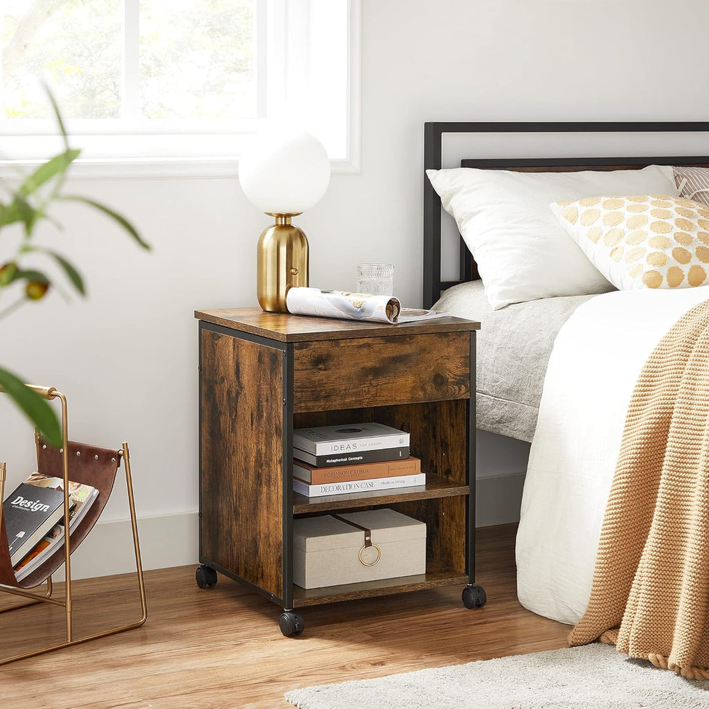 Rustic Brown and Black Nightstand with Lifting Top H428195