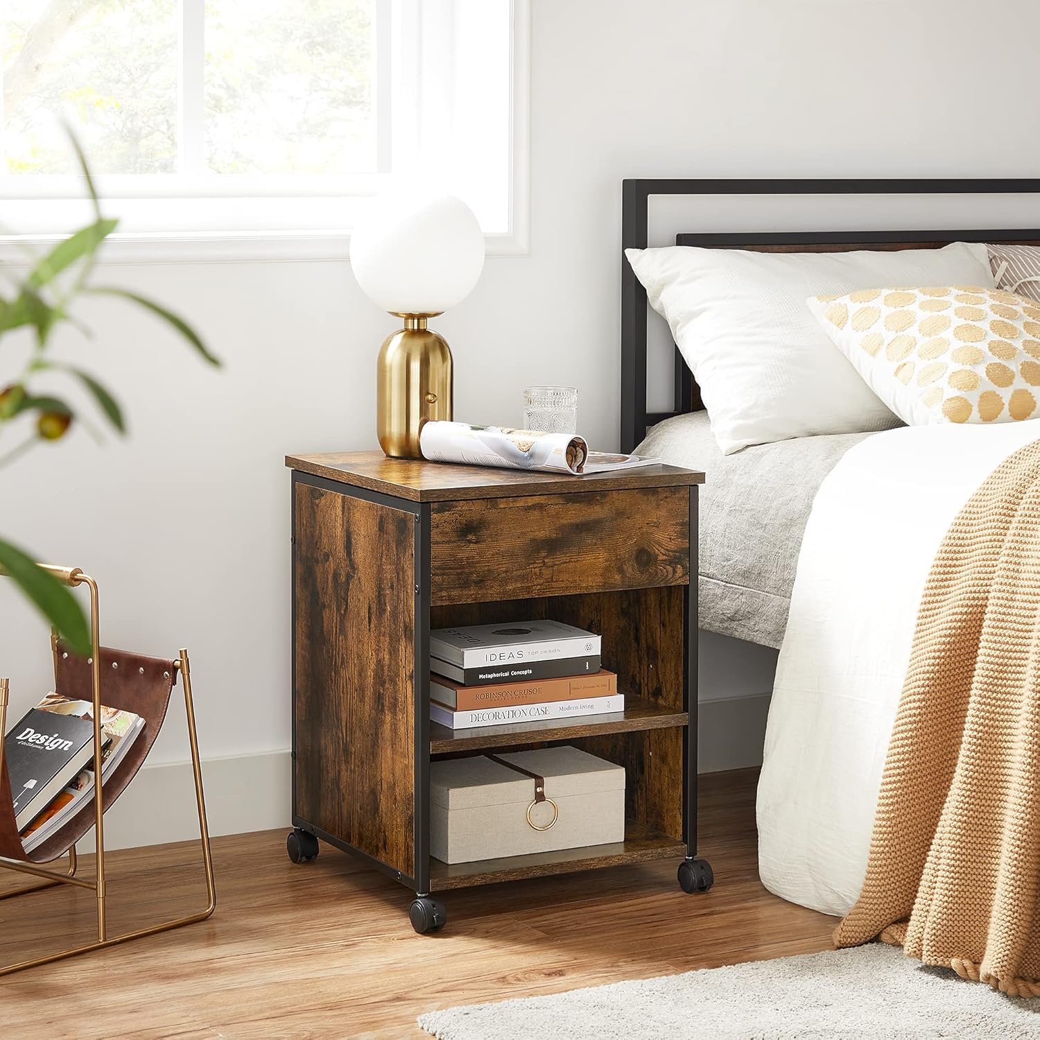 Rustic Brown and Black Nightstand with Lifting Top H428195