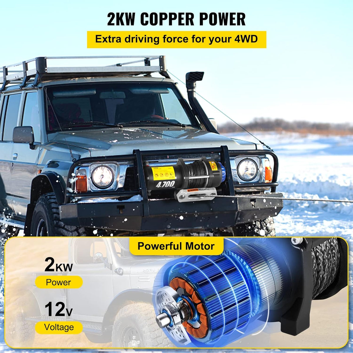 4700 lbs Capacity Electric Winch with Synthetic Rope and Wireless Remote I188