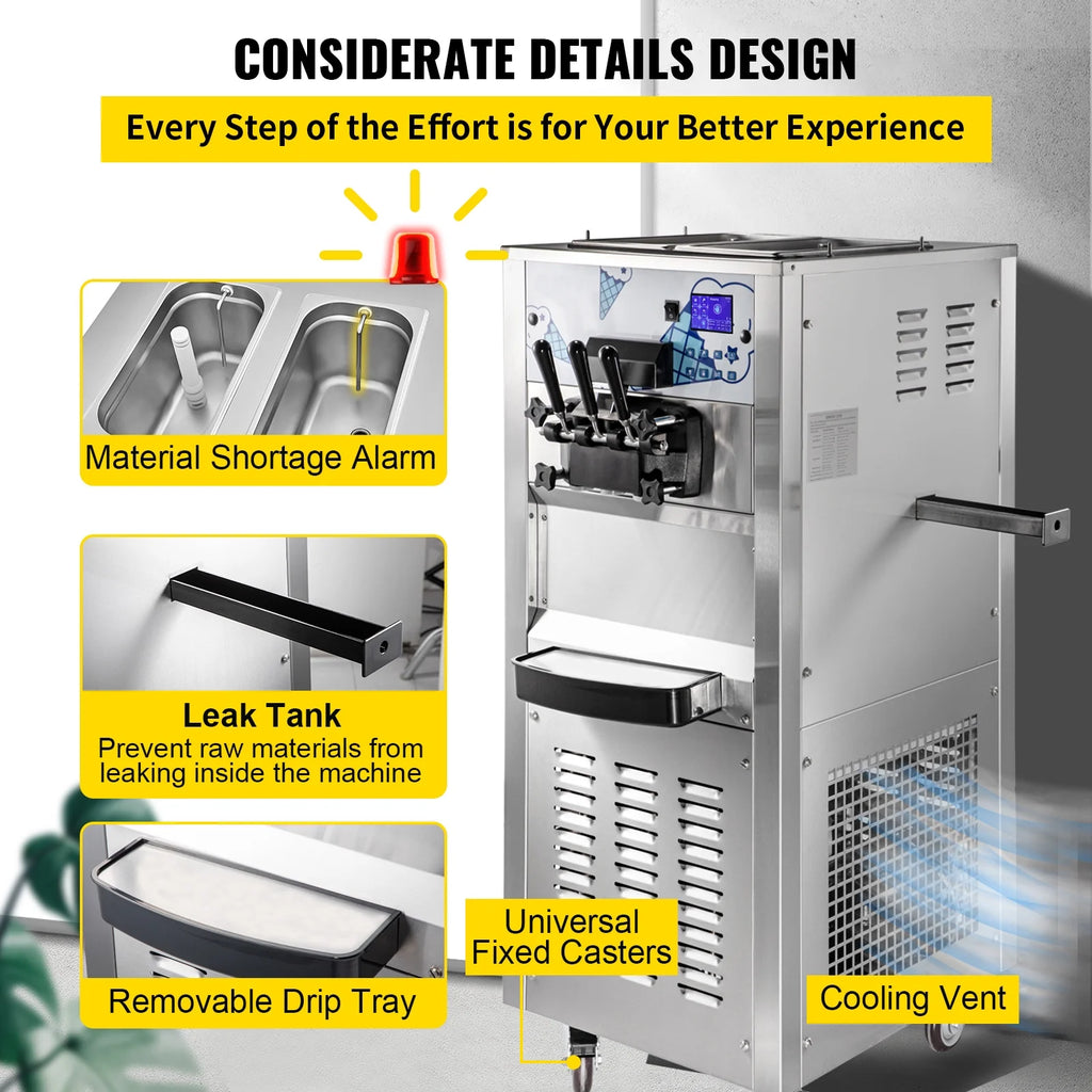 Commercial Ice Cream Maker 2500W with Two 12L Hoppers Soft Serve Machine with 3 Flavors Compressor LCD Panel G78419