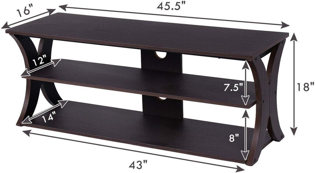 3-Tier TV Stand Storage Console with Storage Shelves (Wood Top) G1376
