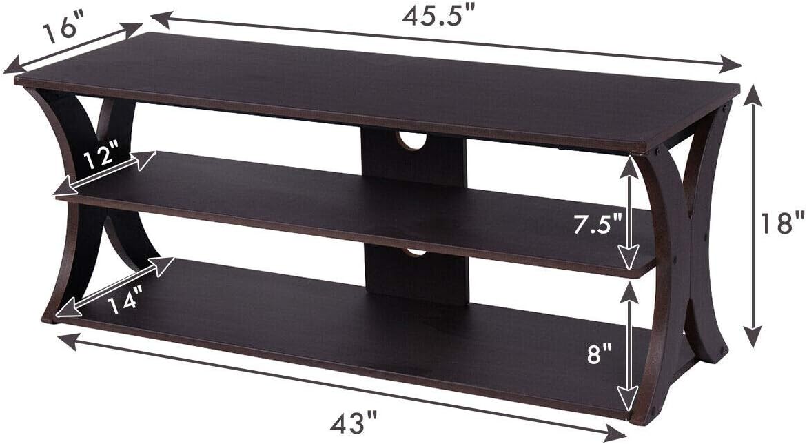3-Tier TV Stand Storage Console with Storage Shelves (Wood Top) G1376