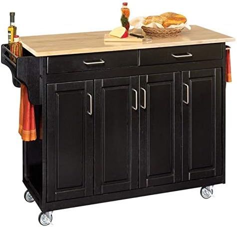 Black Wood Top Kitchen Cart O5727
