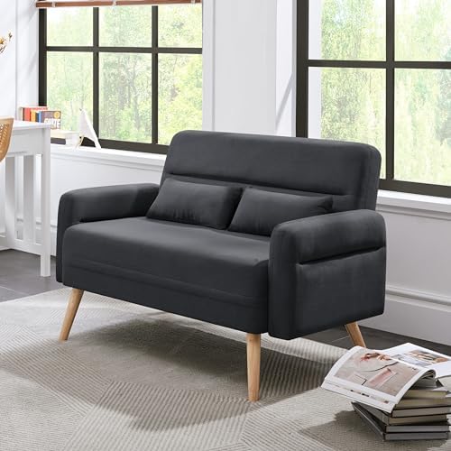 Dark Gray Fabric 2 Seater Sofa with Solid Wood Legs X61416