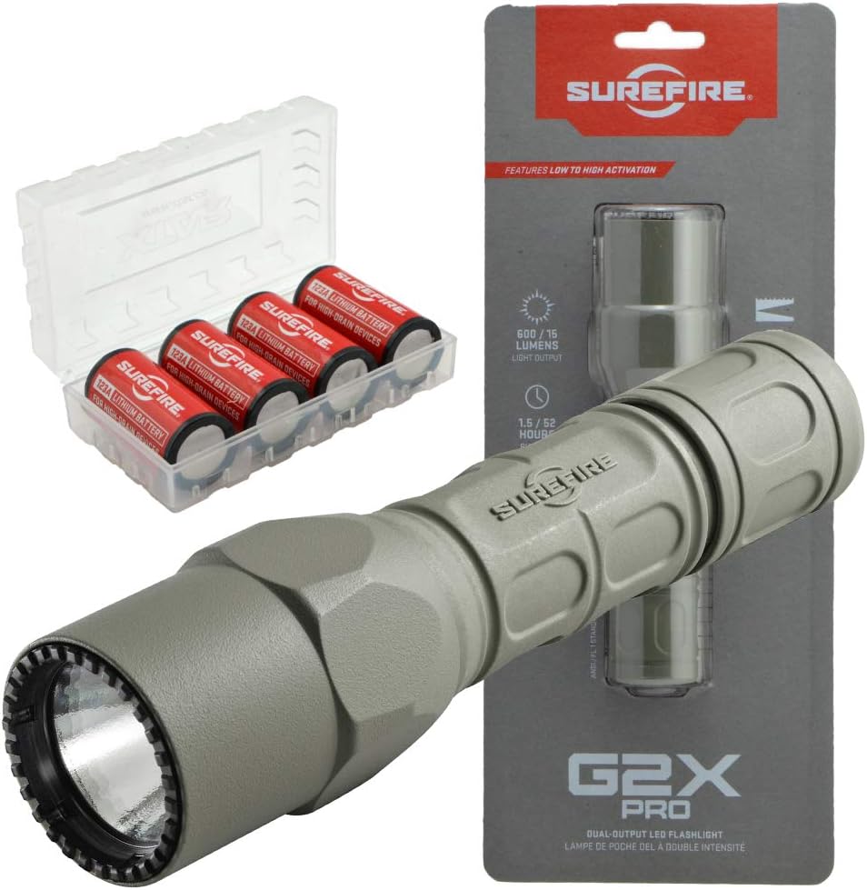 600 Lumen Tactical EDC Flashlight Bundle with 4 Extra CR123A Batteries and Battery Case (Tan) S26685