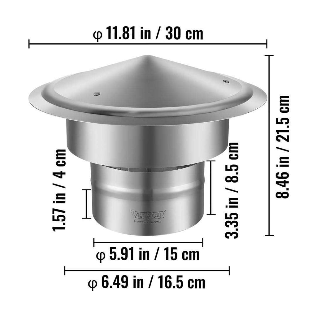 6 inch 304 Stainless Steel Round Chimney Cap B799059