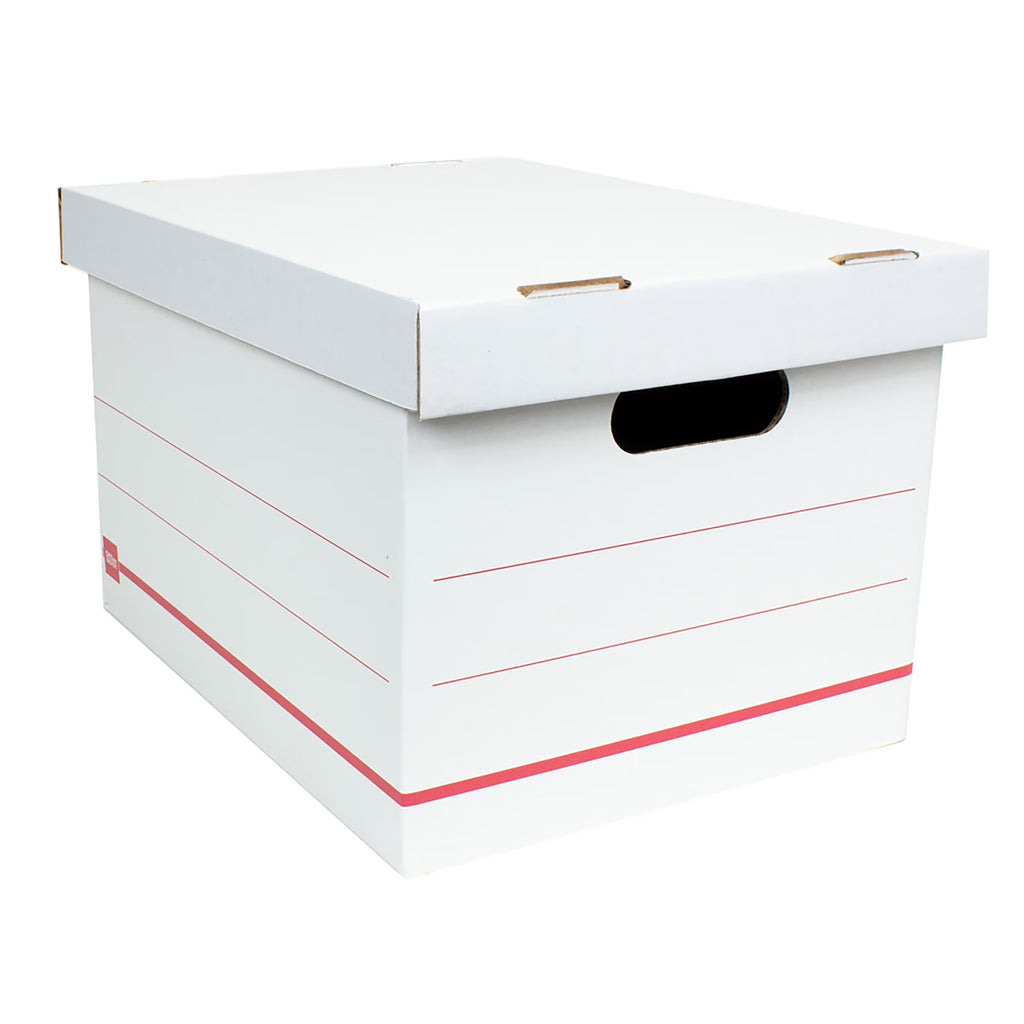 Corrugated Storage Boxes, Letter/Legal Size, 15" x 12" x 10", 60% Recycled, White/Red, Pack Of 10 F4859