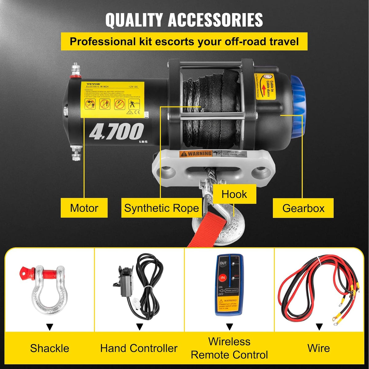 4700 lbs Capacity Electric Winch with Synthetic Rope and Wireless Remote I188