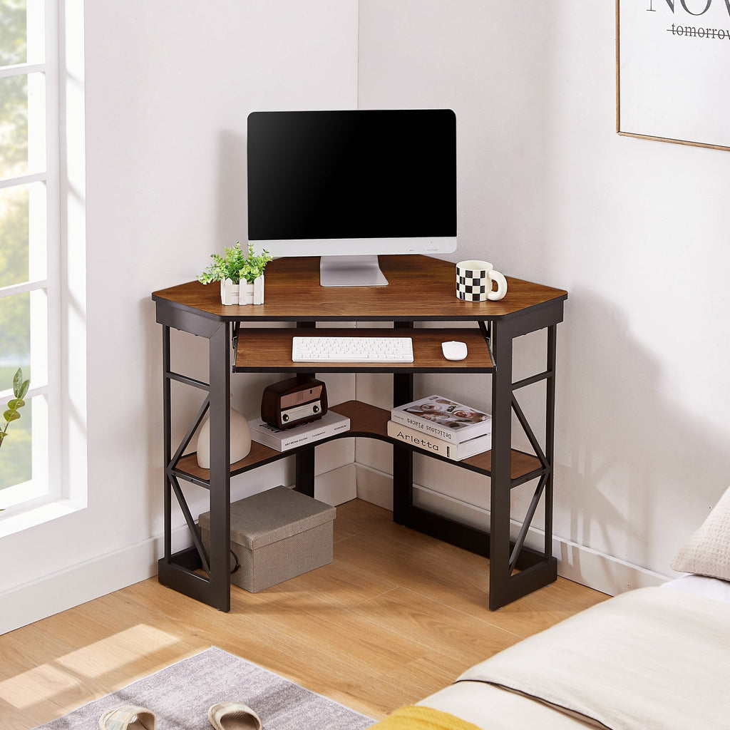 Corner Computer Desk with Keyboard Tray Dark Brown K6171