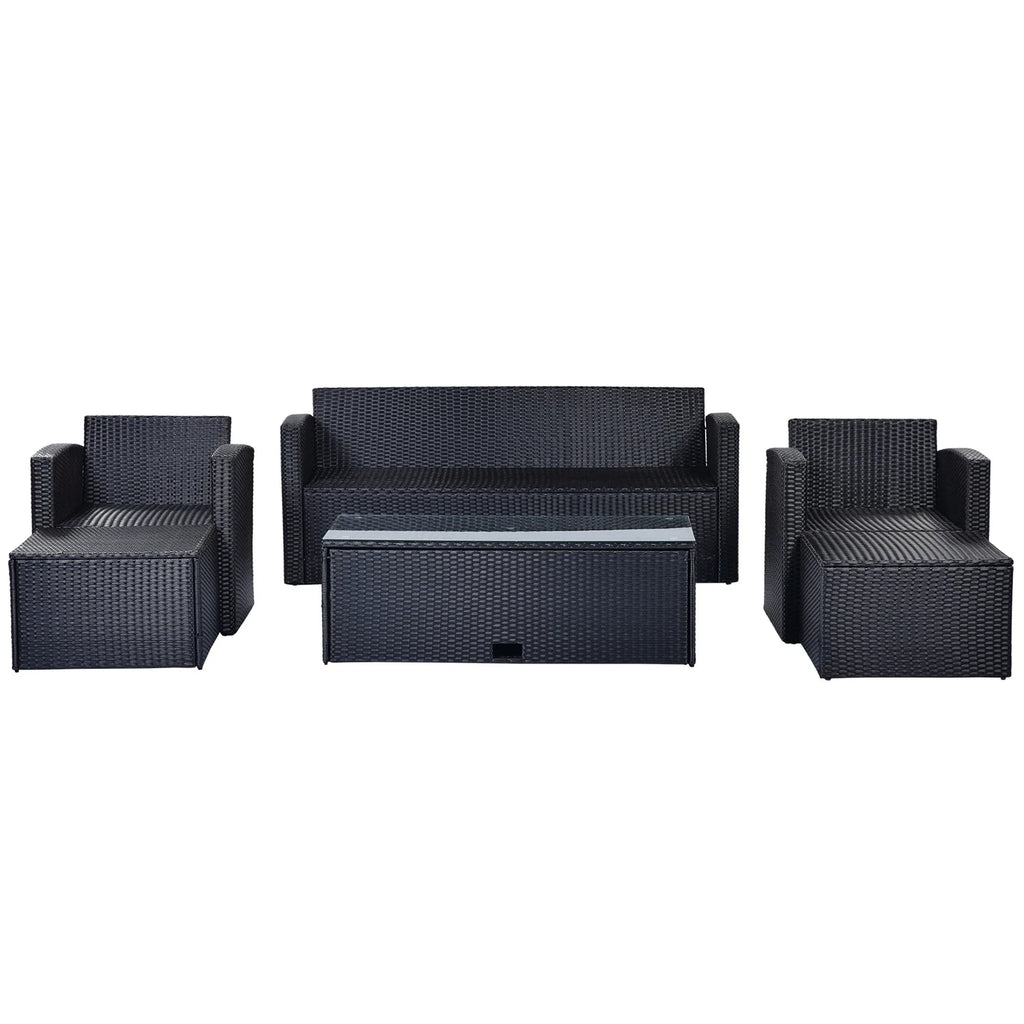 6pcs Outdoor Patio Furniture Set with Coffee Table, Wicker Sofas, Ottomans, Removable Cushions (Beige) R94336
