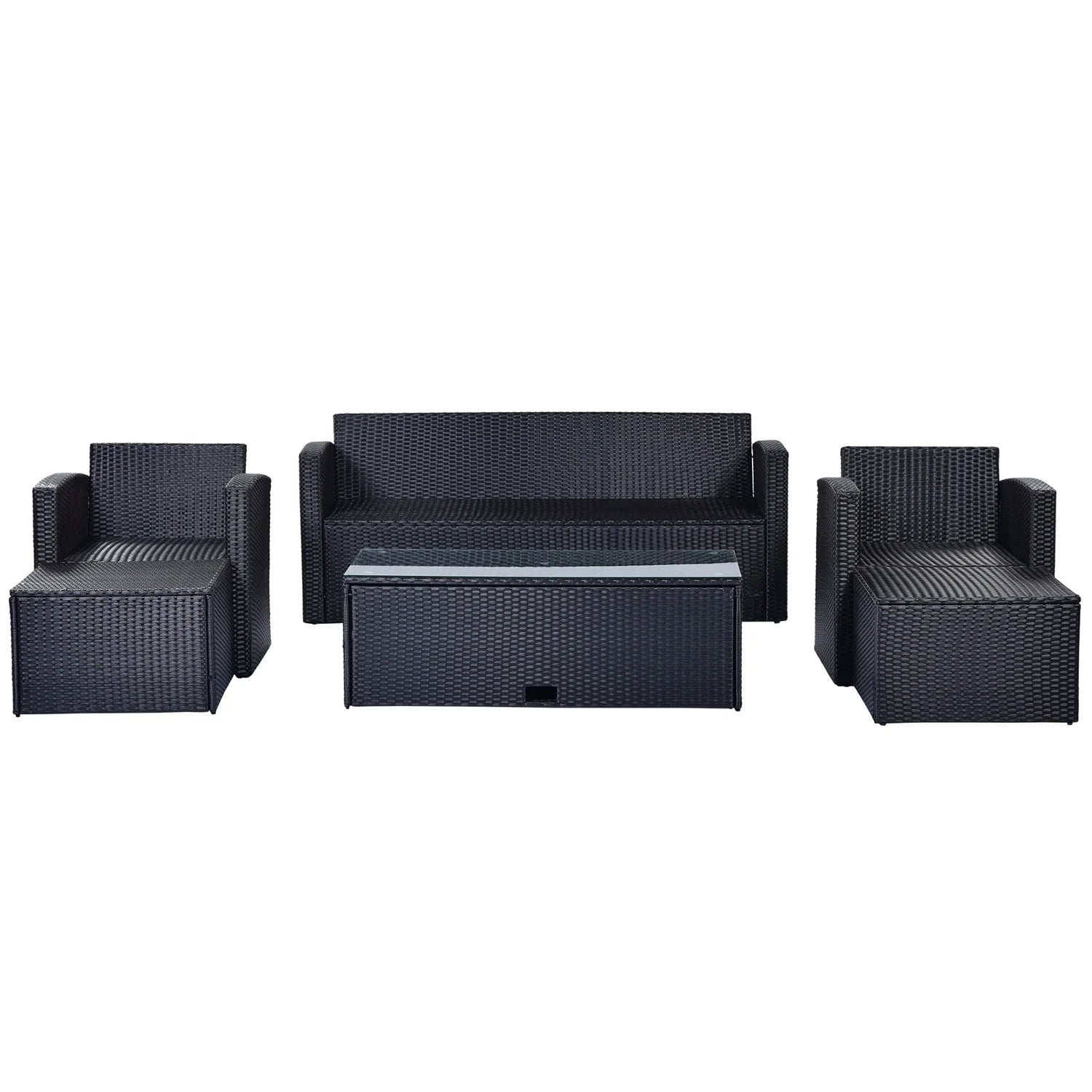 6pcs Outdoor Patio Furniture Set with Coffee Table, Wicker Sofas, Ottomans, Removable Cushions (Beige) R94336