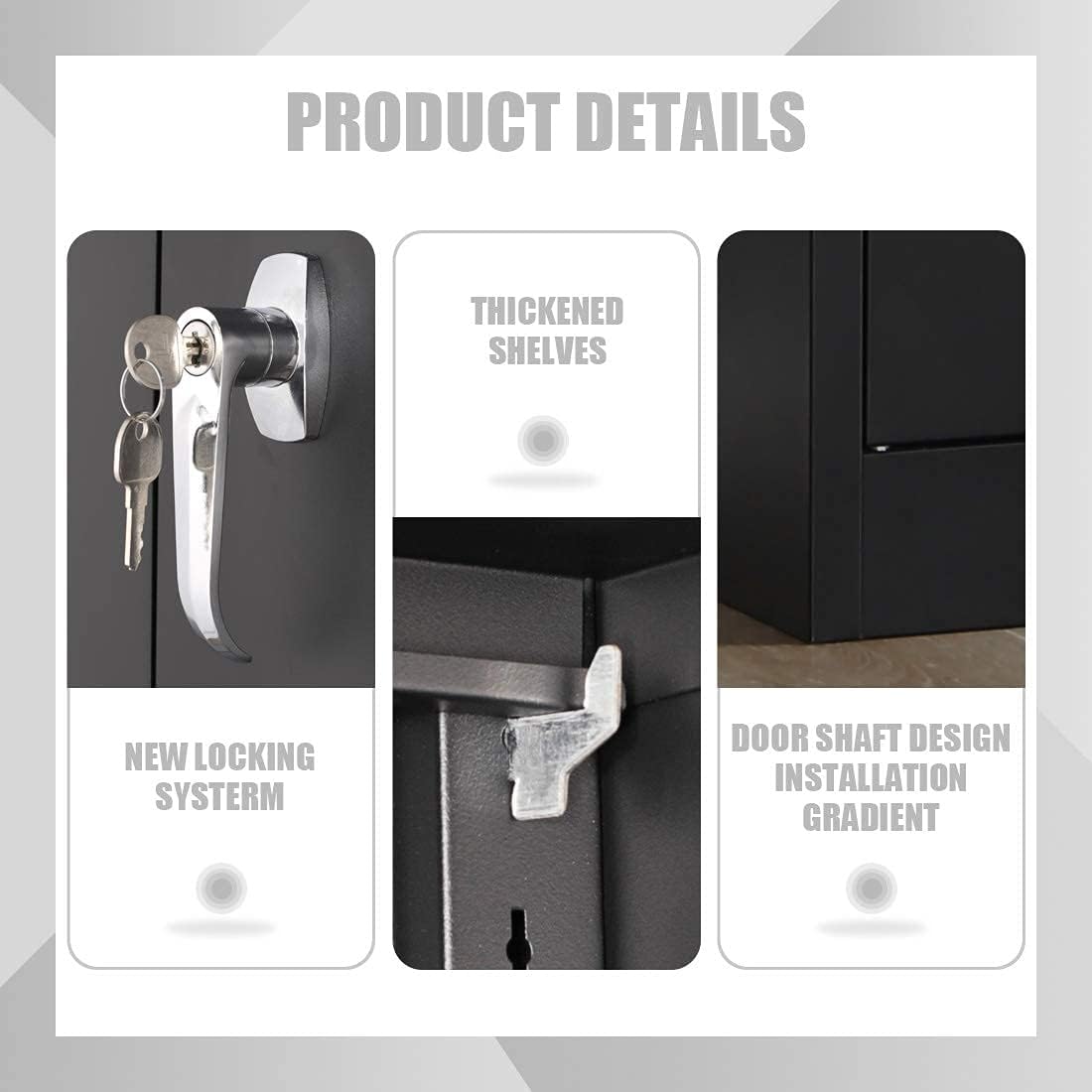 Black 70.8 H Metal Storage Cabinet with 4 Adjustable Shelf and 2 Locking Doors P921