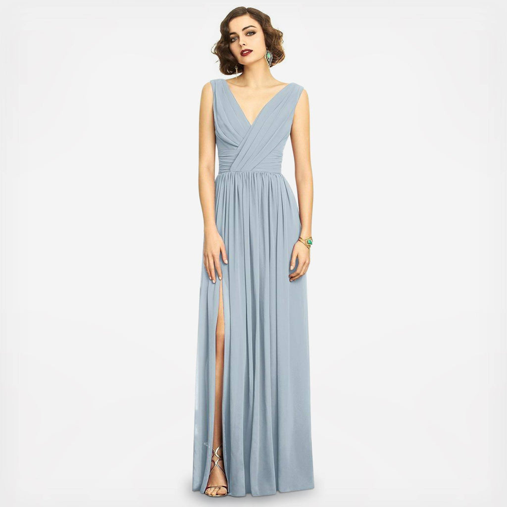 Mist Blue Shirred Chiffon Gown V728