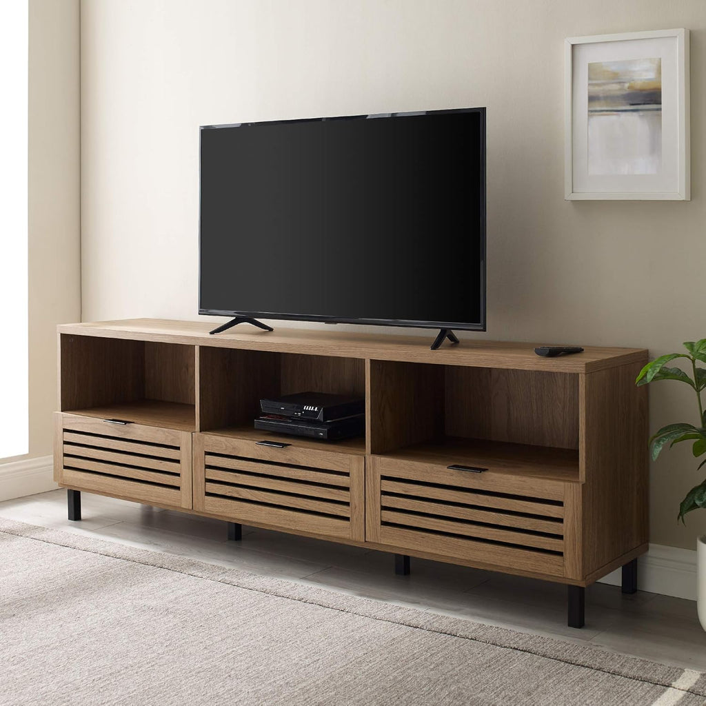 Slatted Wood TV Stand, 70 Inch, Slate Grey S542410