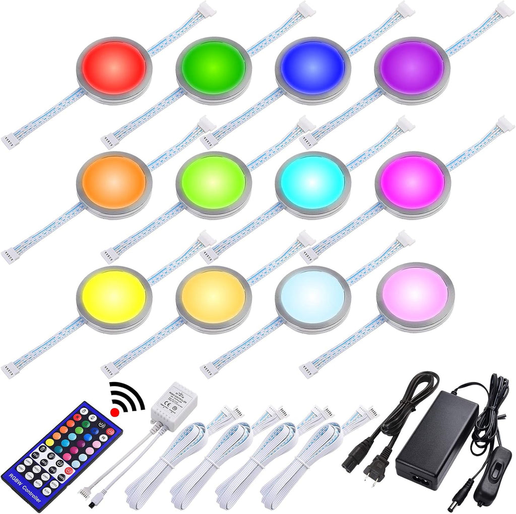 14 Lights Linkable Under Cabinet LED Puck Light Kit with Wireless Remote Control Dimmer Y329