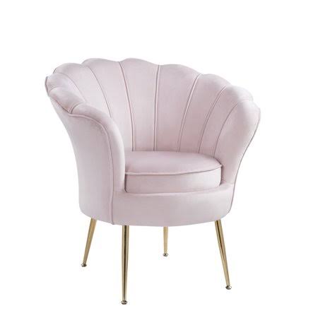Pink Velvet Scalloped Back Barrel Accent Chair with Metal Legs T655205