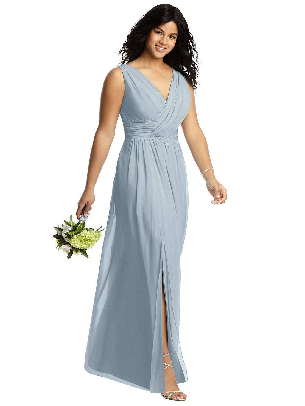 Mist Blue Shirred Chiffon Gown V728